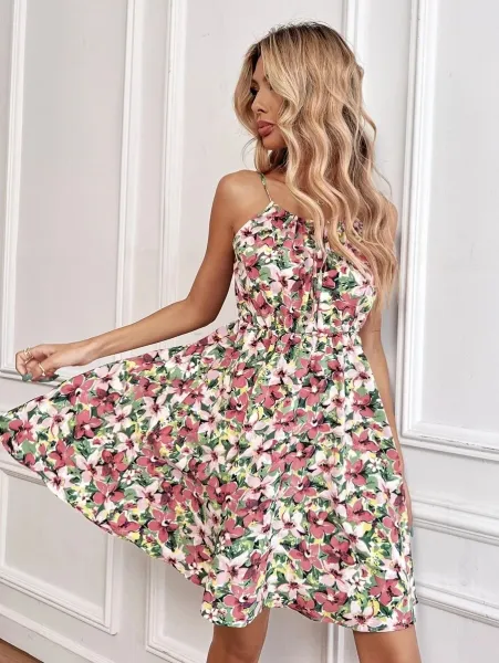 Design Floral Print Tie-Neck Midi Dress - 20