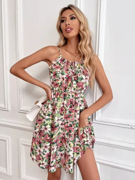 Design Floral Print Tie-Neck Midi Dress - 21