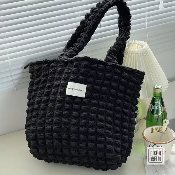 Design LOVE SOZAKKA Ruched Texture Tote Bag Black Handbags - 50
