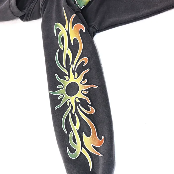 Design Flame Print Cropped Hoodie and Sweatpants Set Multicolor - 4