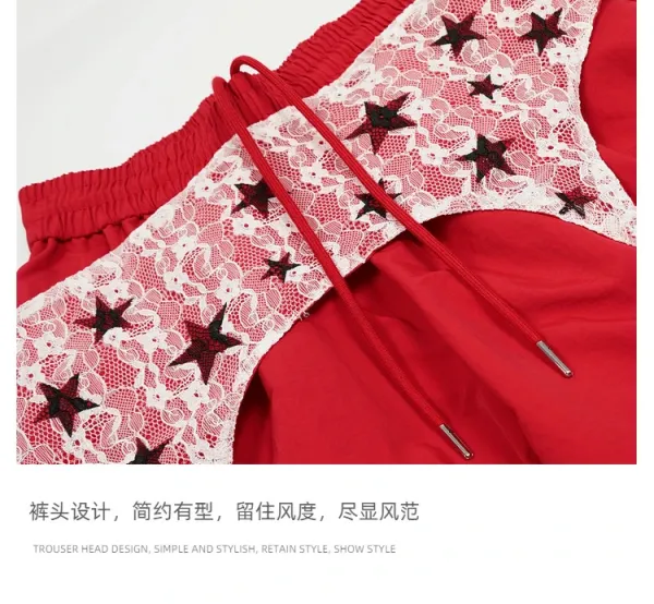Design Lace-Overlay Wide-Leg Pants Red - 10