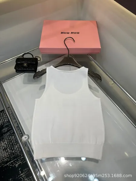 Miu Miu Knit Logo Vest Top White - 4
