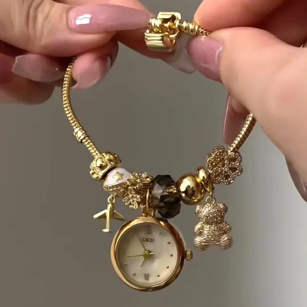 Design GEDI Oval Dial Silver Watch with Fish Charm Bracelet Watches - 28