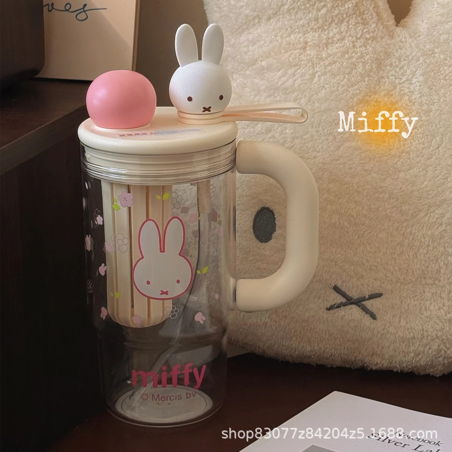 Miffy Clear Acrylic Pink Floral Bunny Handle Mug