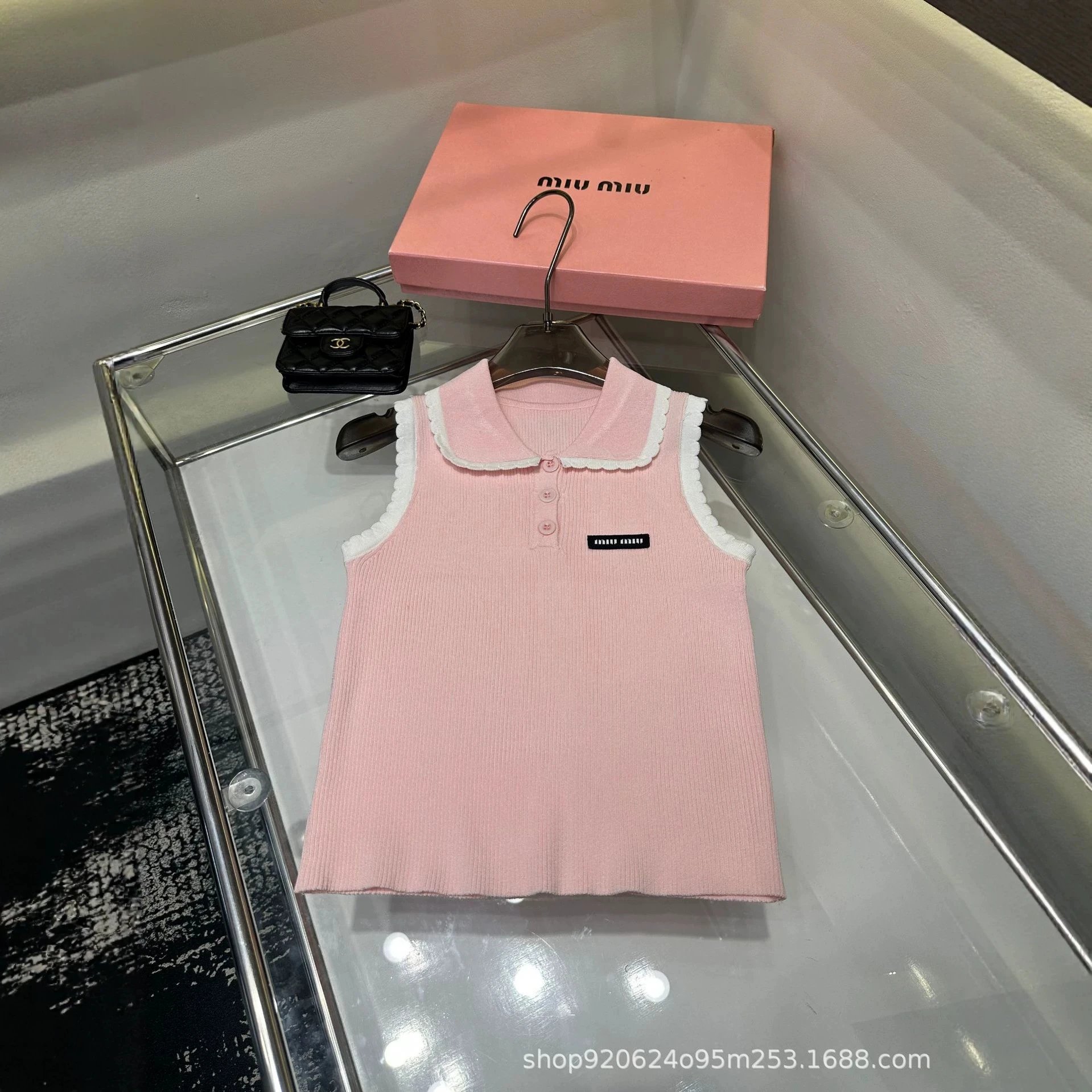 Miu Miu Sleeveless Ribbed Knit White Peter Pan Collar Top