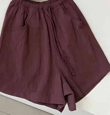Design Wide-Leg Linen Blend Shorts Burgundy - 1