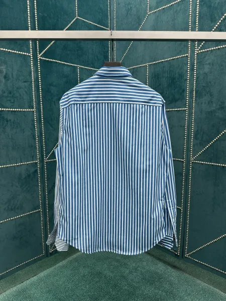 Design Striped Button-Up Shirt Blue and White - 5