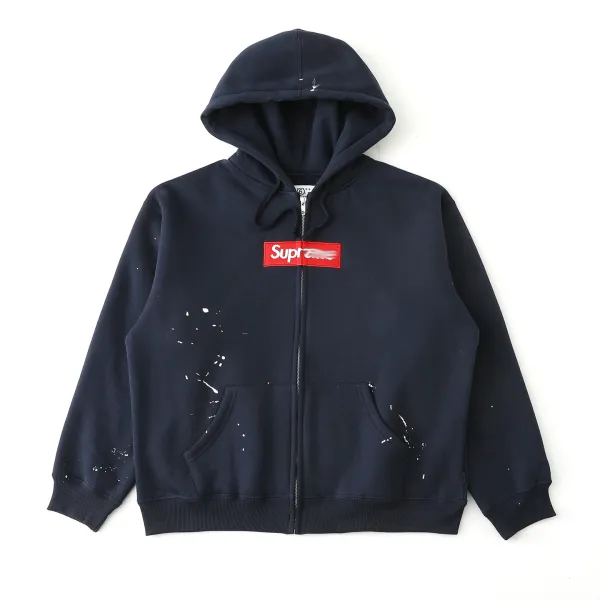 Supreme Paint Splatter Box Logo Zip-Up Hoodie Navy - 10