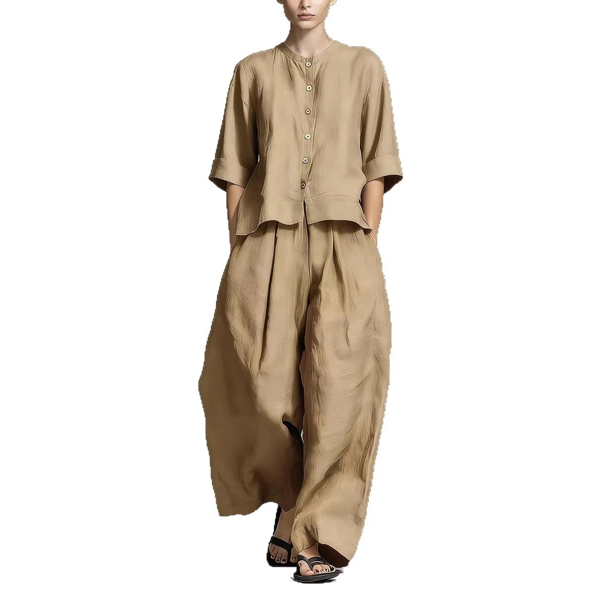 Linen Two Piece Set Rust Casual Outfit