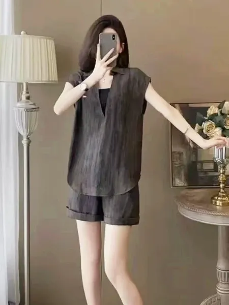 Design Linen-Blend Shirt Dress Set Gray - 6