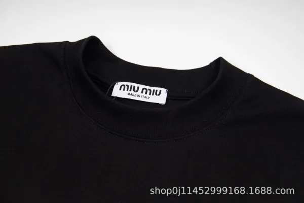 Miu Miu Logo Print Black T-Shirt - 10