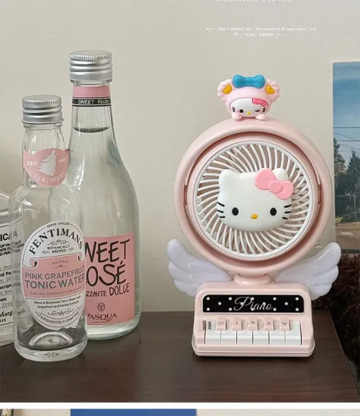 Hello Kitty Piano Fan White with Red Bow Desktop Fan Electronics - 10