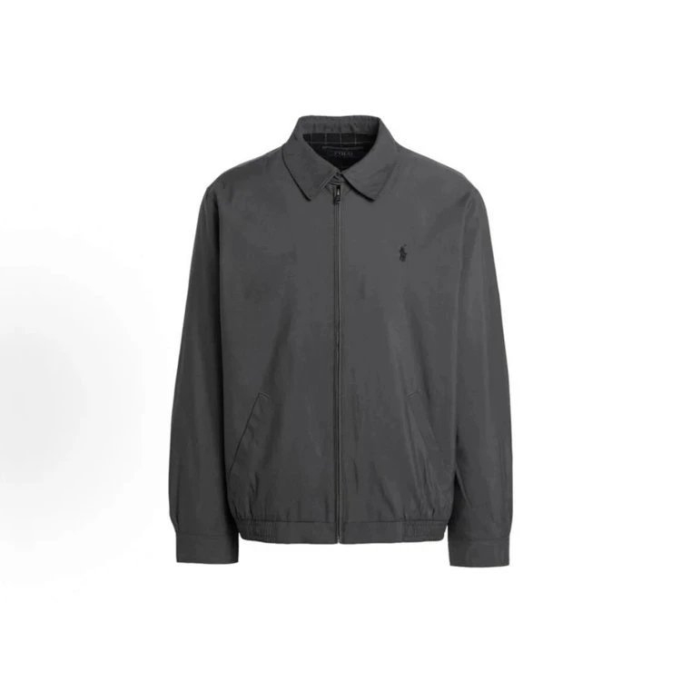 Polo Ralph Lauren Gray Windbreaker Jacket Black Turtleneck Blue Wide-Leg Denim Jeans Tan Work Boots