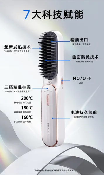 Design Platinum Negative Ion Straight Hair Comb Rose Gold Wireless Hair Straightener Electronics - 4