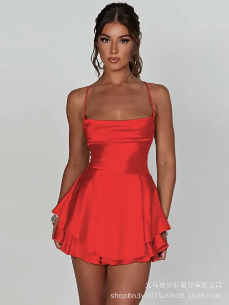 Design Satin Slip Dress Black Women's Mini Dress - 14