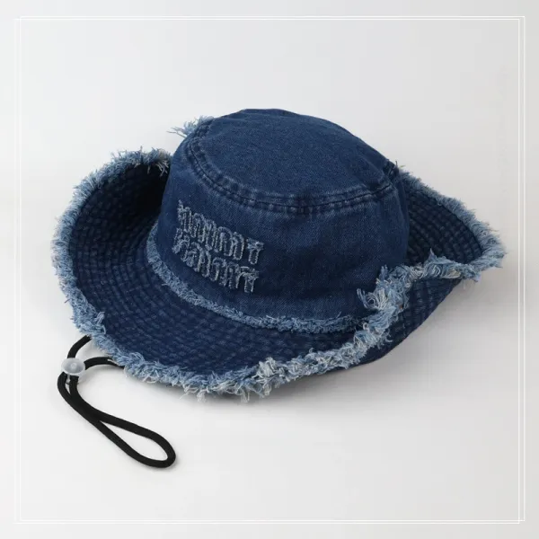 Design Distressed Denim Bucket Hat Black - 8