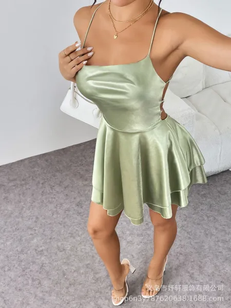 Design Satin Slip Dress Black Women's Mini Dress - 20
