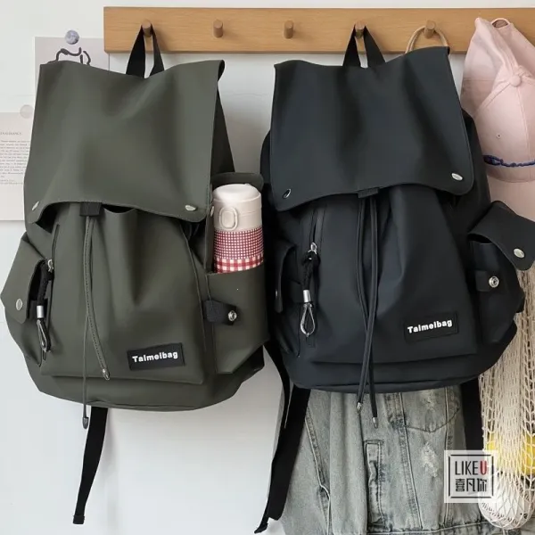 Design Taimeibag Fold-Over Drawstring Backpack Army Green Backpacks - 6