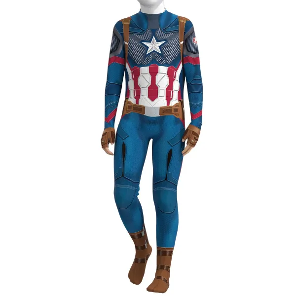 Design Captain America Costume Suit Blue Red White Full Body Jumpsuit Clothing - 7