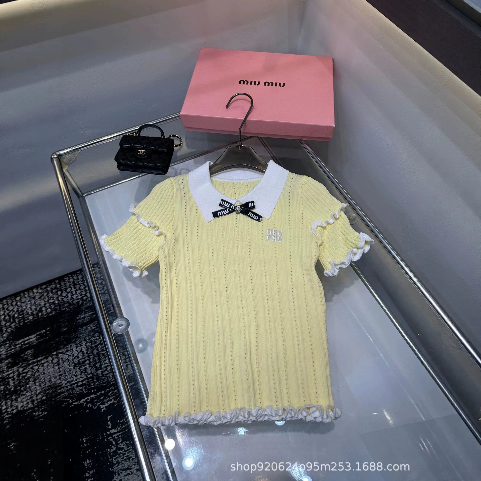 Miu Miu Knit Polo Dress White Ruffled Collar