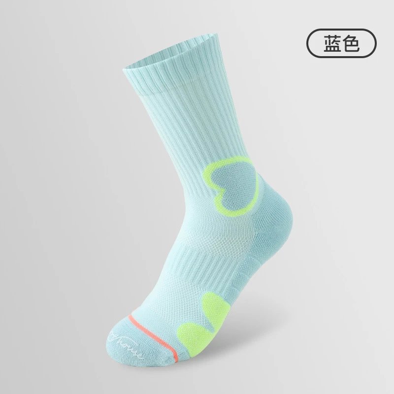 Design Performance Socks Blue with Neon Green Heart Accents Socks - 4