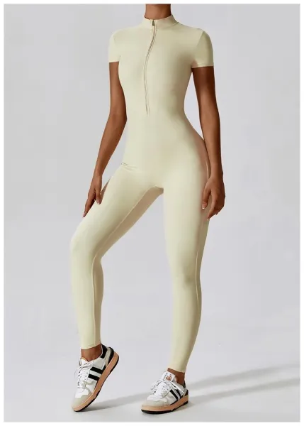 Design Black Zip-Front High-Neck Bodysuit with Short Sleeves Activewear - 12