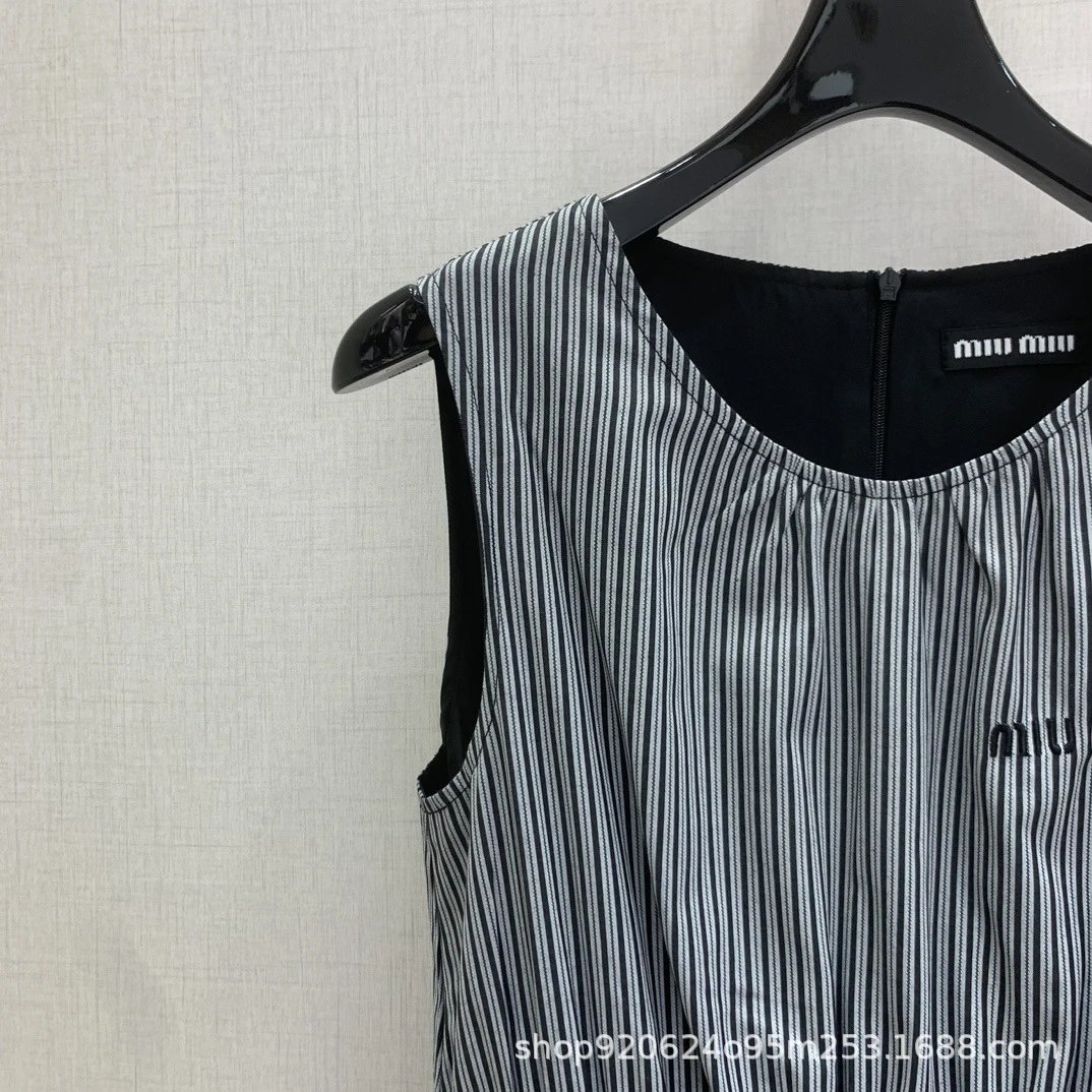 Miu Miu Striped Gray Sleeveless Midi Dress