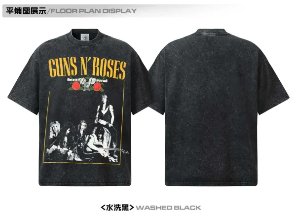 Design Guns N' Roses Band Graphic T-Shirt Beige T-Shirts - 14