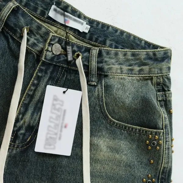 Design 8700 Washed Denim Shorts with Rivets and Camo Hem - 2