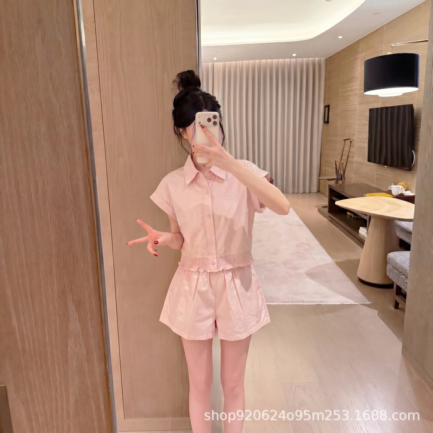 Miu Miu Logo-Embroidered White Shirt and Shorts Set - 4