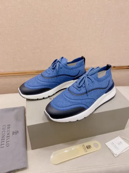 Design Brunello Cucinelli Knit Sneakers Navy Blue and Gray Sneakers - 2