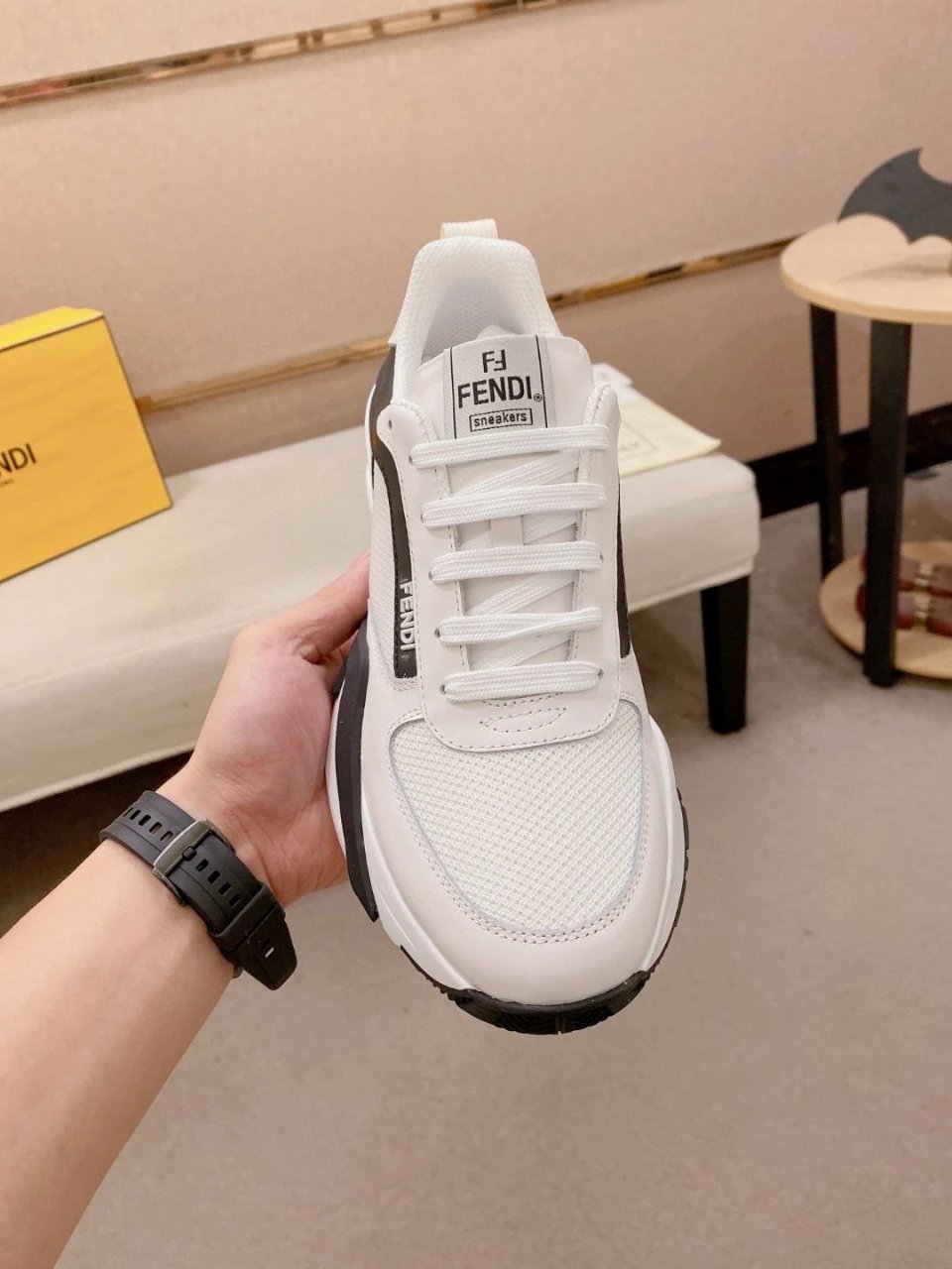 Fendi F-Logo Chunky Sneakers White Black - 3