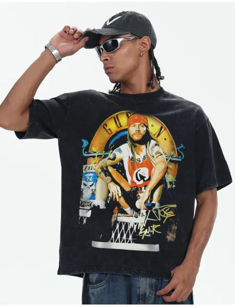 Design Guns N' Roses x Unknown Brand Vintage Wash T-Shirt Black T-Shirts - 15