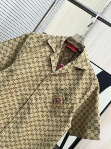 Gucci GG Monogram Print Short-Sleeve Shirt Beige - 7