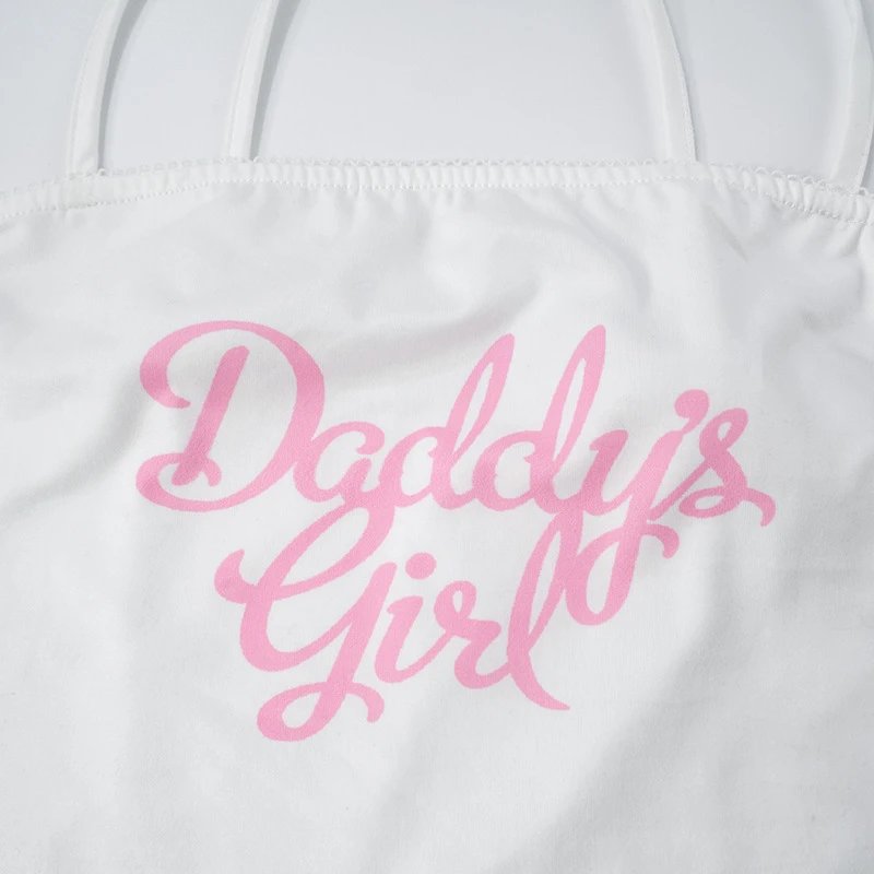 Design Daddy's Girl White Crop Top and Pink Trim Briefs Set Sets - 23
