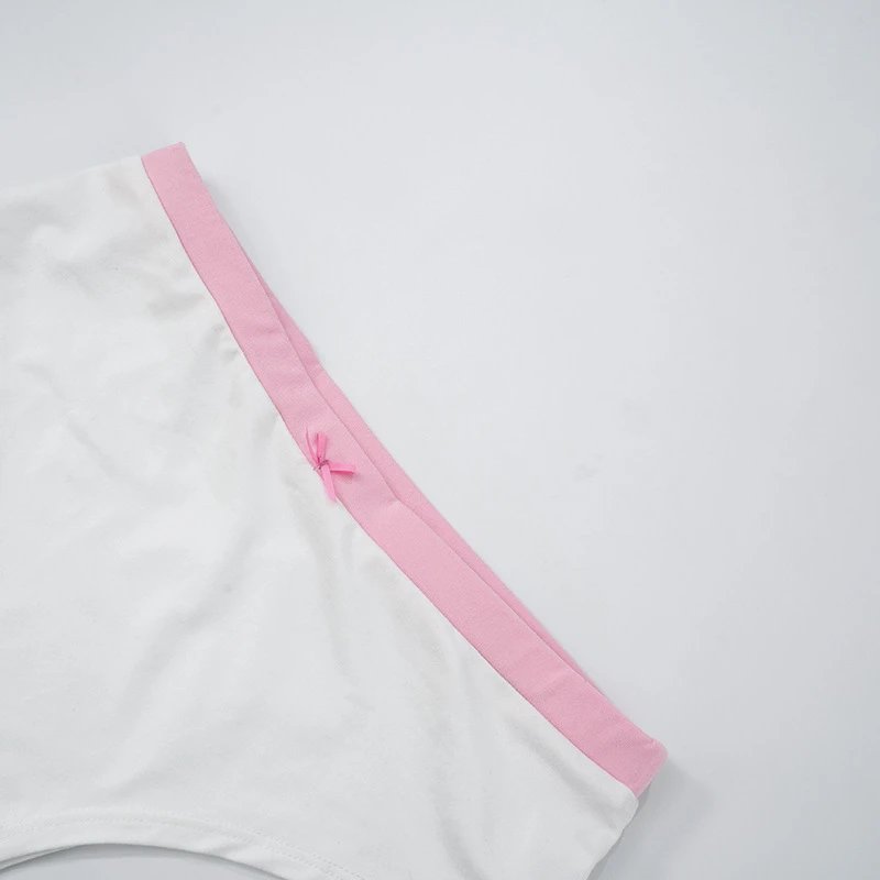 Design Daddy's Girl White Crop Top and Pink Trim Briefs Set Sets - 29