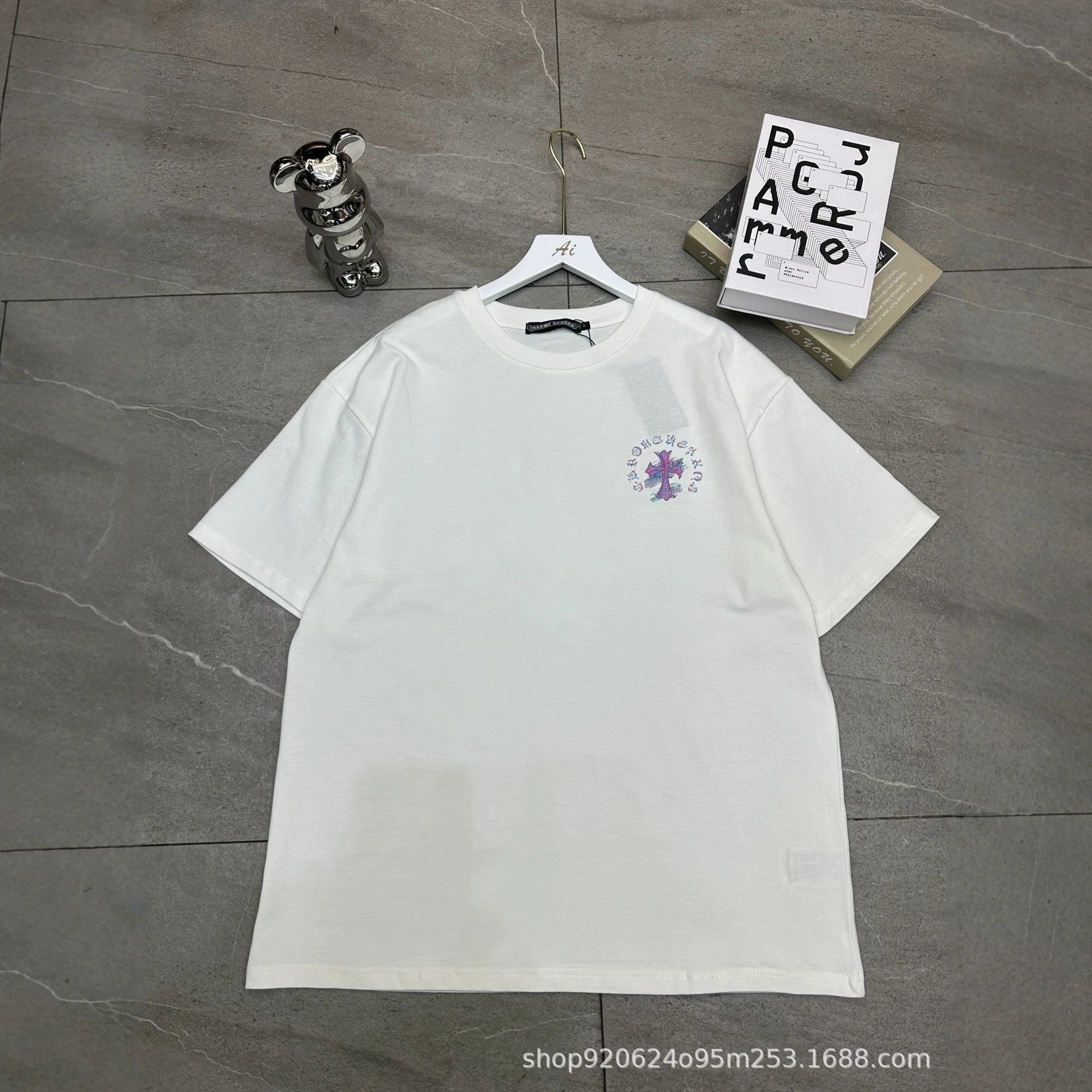 Chrome Hearts White Black Embroidered Cross Graphic T-Shirt