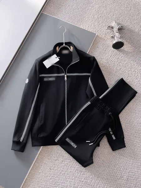 Moncler Tracksuit Black with White Stripes Tracksuit - 1