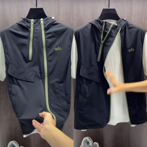 Alo Windbreaker Vest Black with Lime Green Zipper - 4