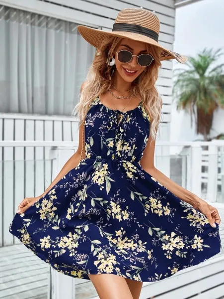 Design Floral Print Tie-Neck Midi Dress - 9