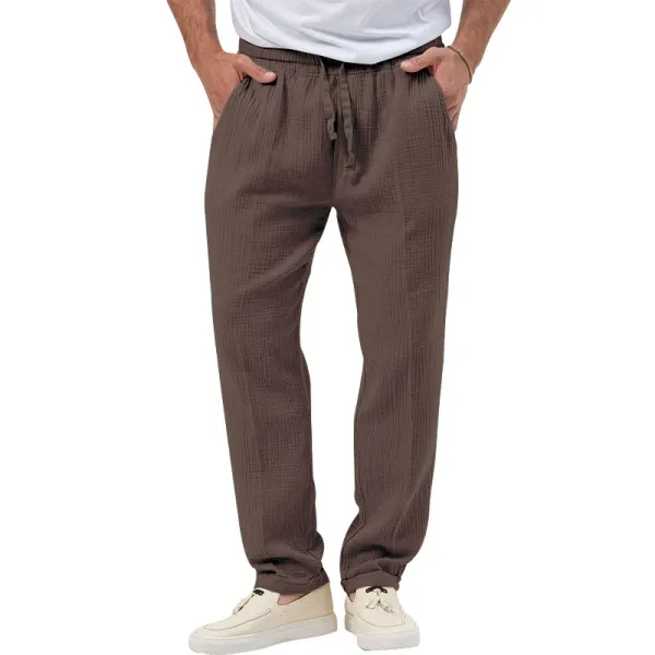 Design Linen-Blend Henley Set Beige Casual Set - 39