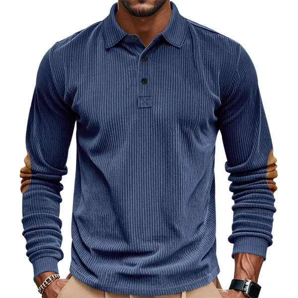 Design Corduroy Polo Shirt with Elbow Patches Black Tops.polo - 12