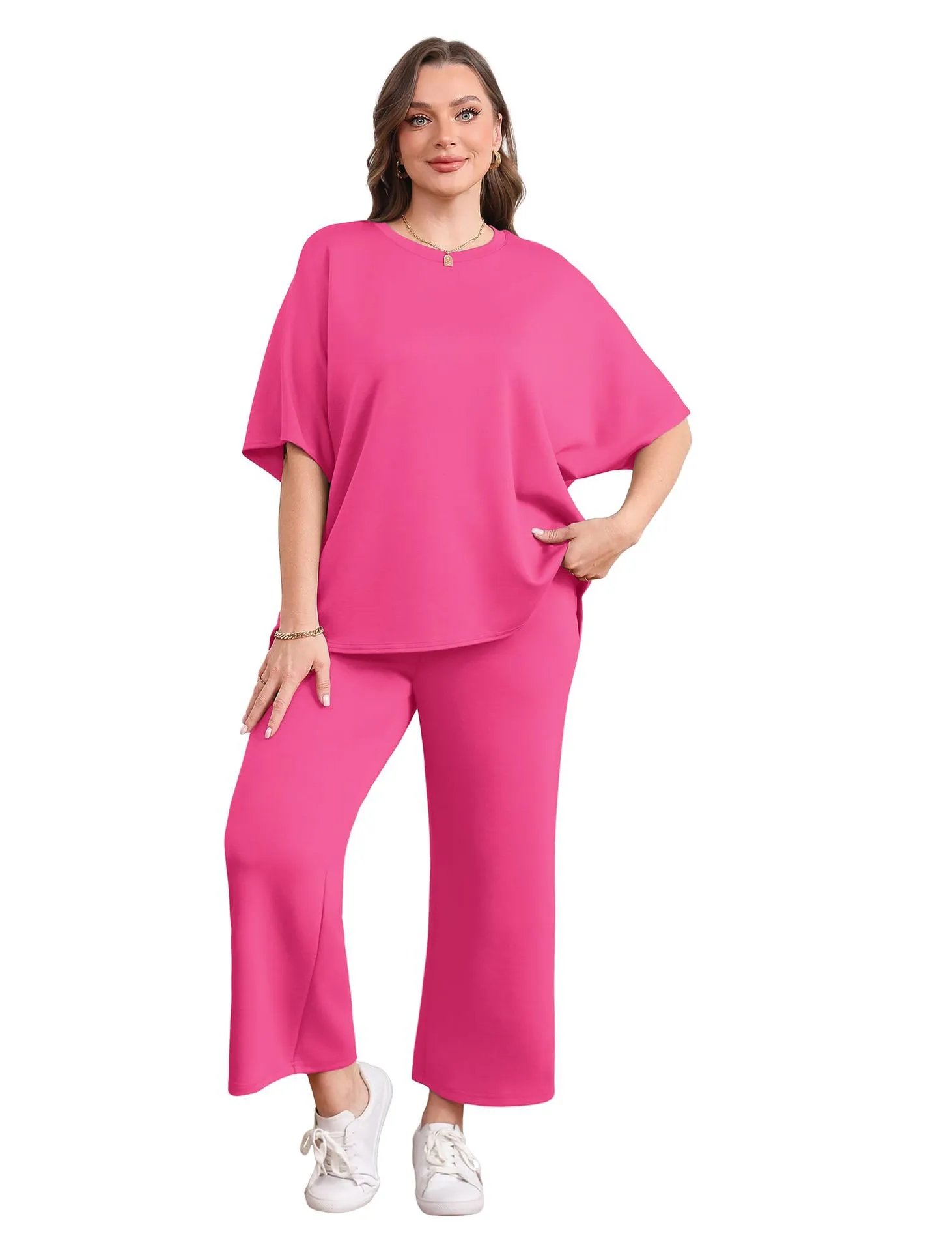 Design Relaxed Fit Cropped T-Shirt and Wide-Leg Pants Set Olive - 29