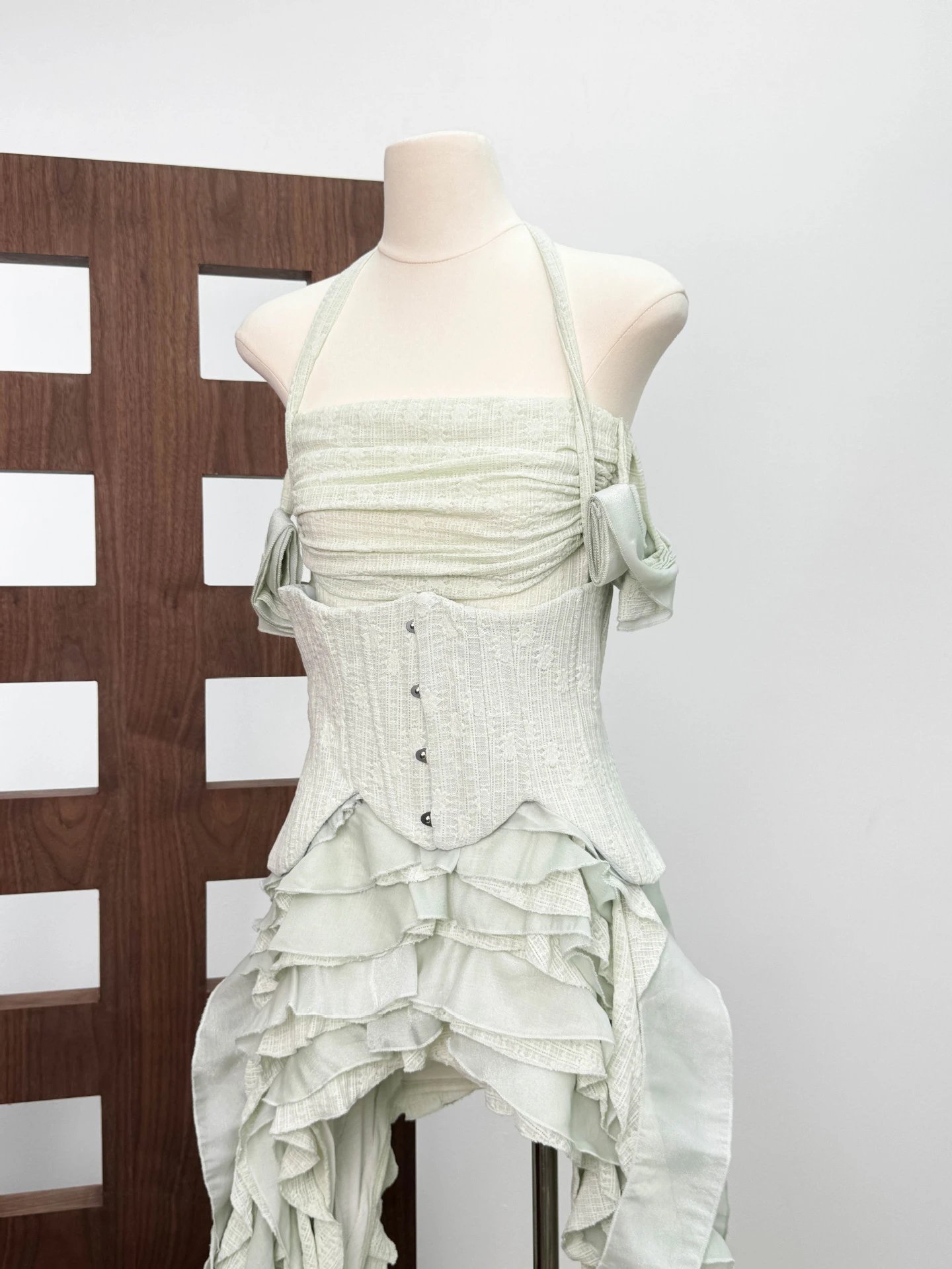 Design Ruffled Halter Corset Dress in Mint Green - 19