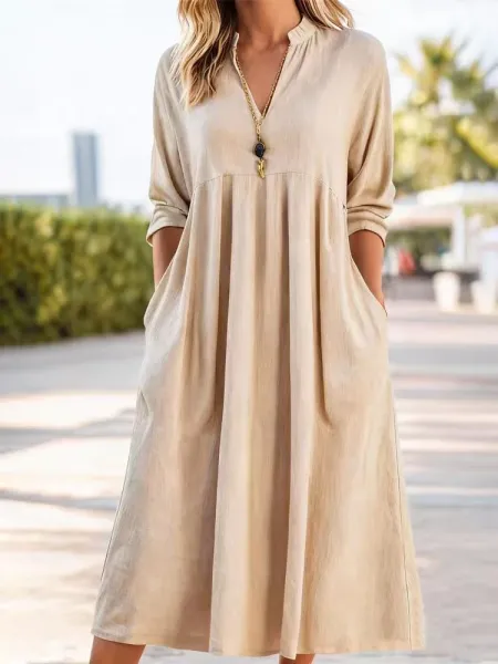 Design V-Neck Midi Dress in Dusty Pink - 4