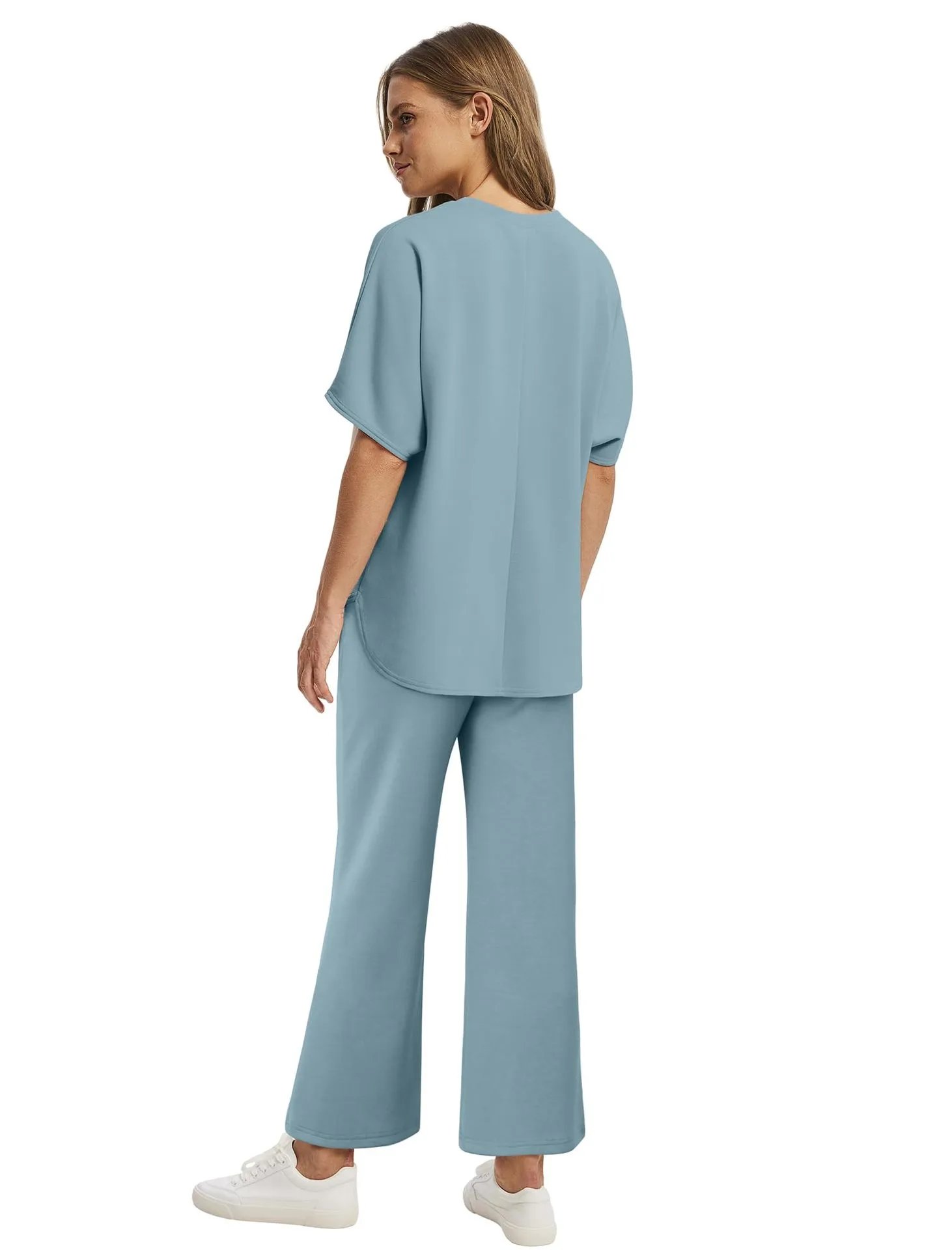 Design Relaxed Fit Cropped T-Shirt and Wide-Leg Pants Set Olive - 34