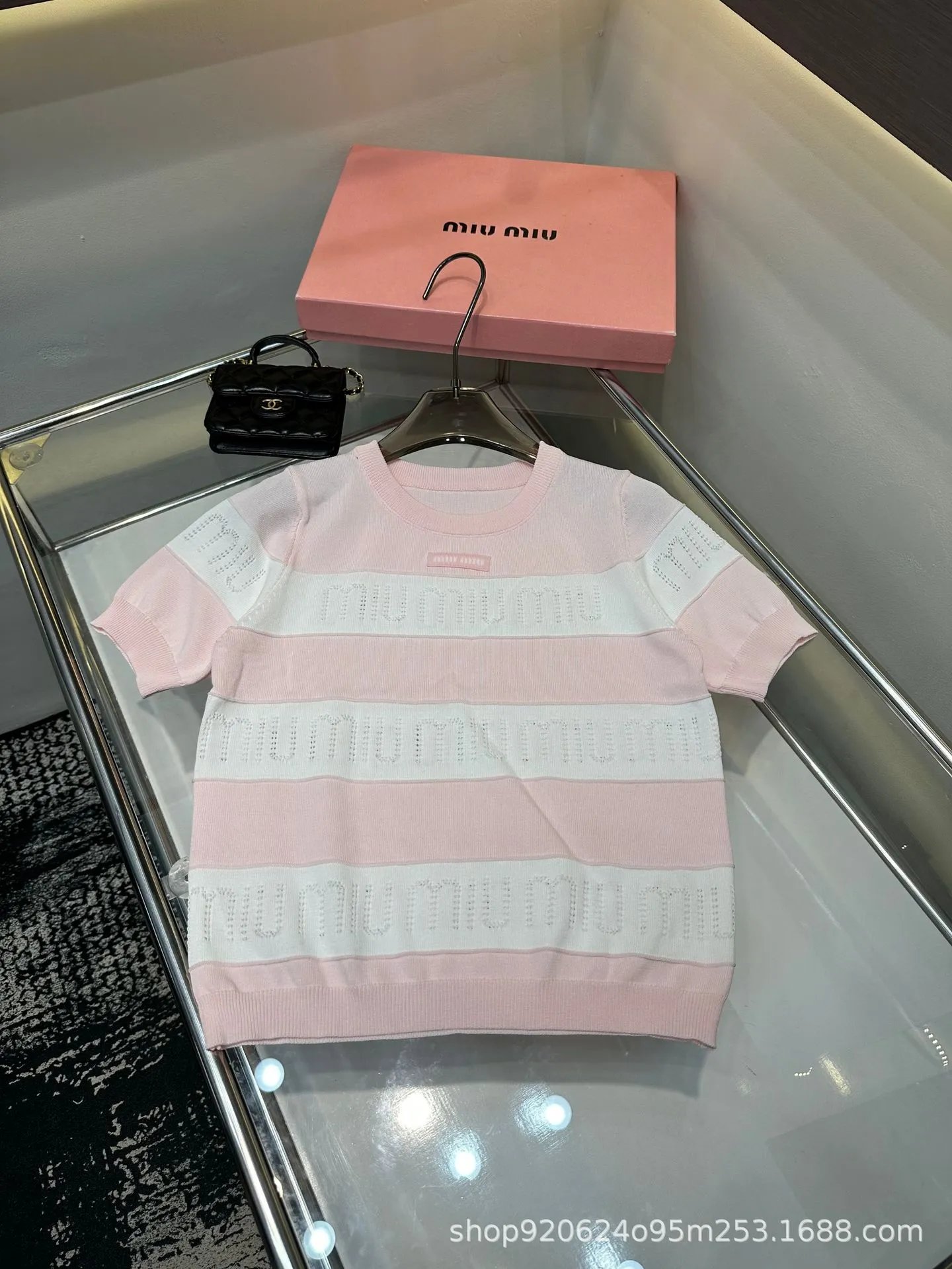 Miu Miu Striped Knit T-Shirt Black and White - 5