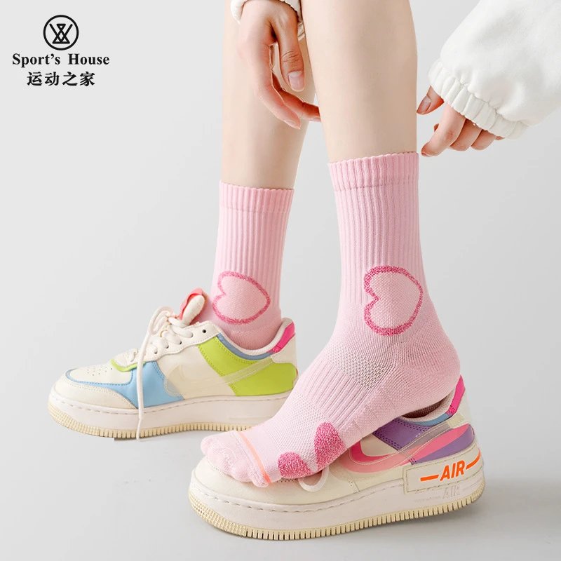 Sport's House Heart Pattern Pink Casual Socks