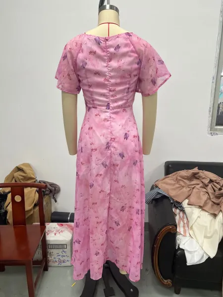 Design Floral Print Puff Sleeve Square Neck Maxi Dress - 5