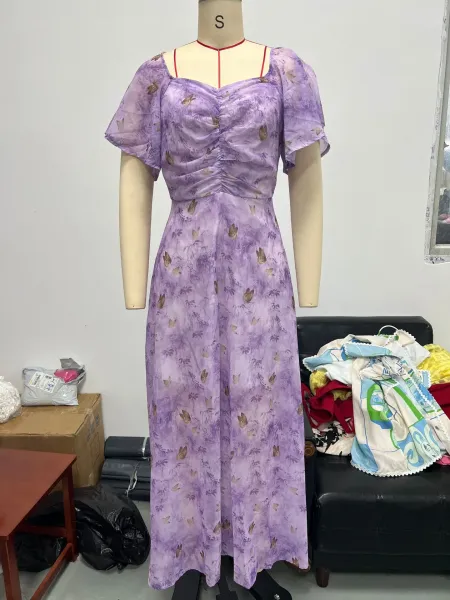 Design Floral Print Puff Sleeve Square Neck Maxi Dress - 7